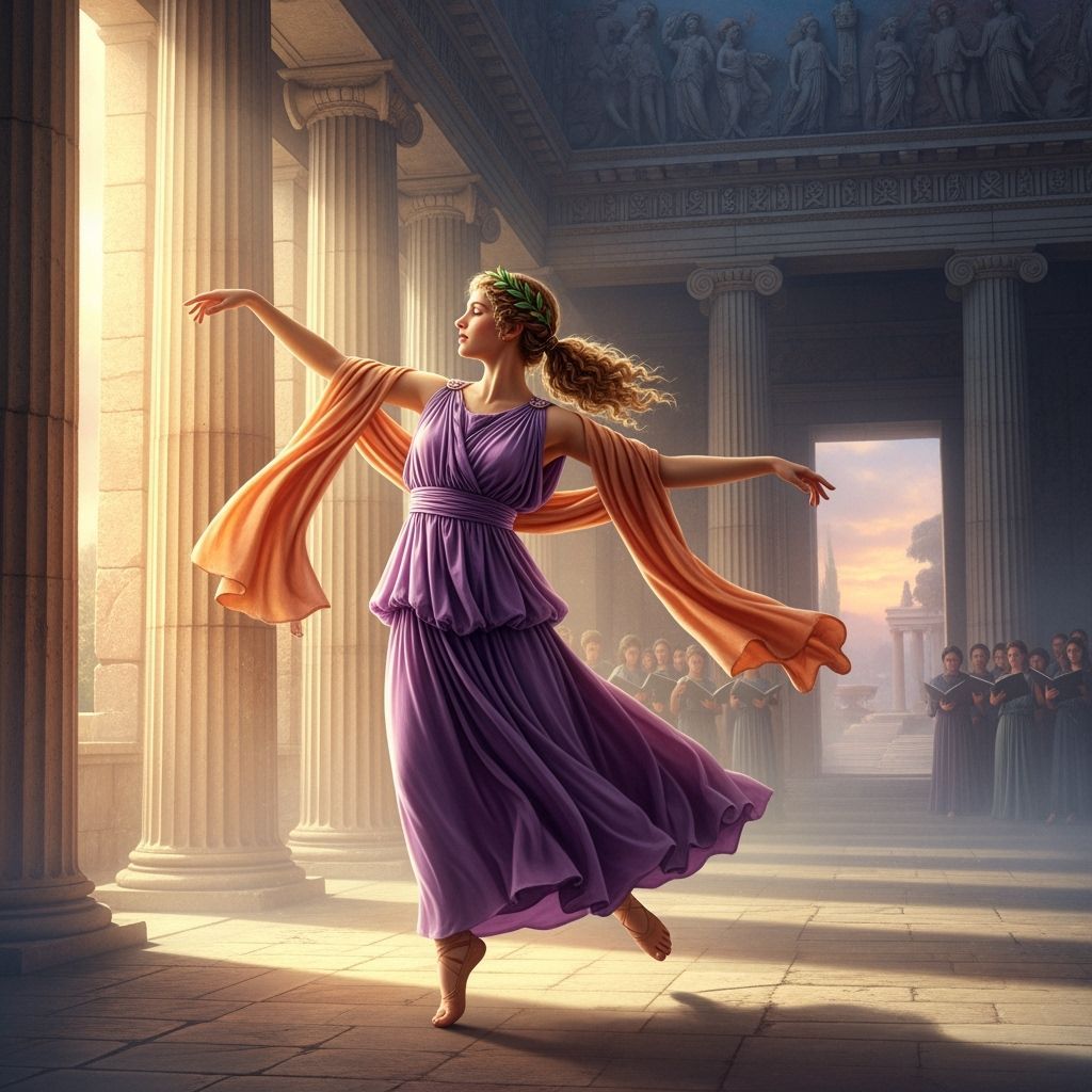 Terpsichore, Goddess of Dance, in Ancient Temple