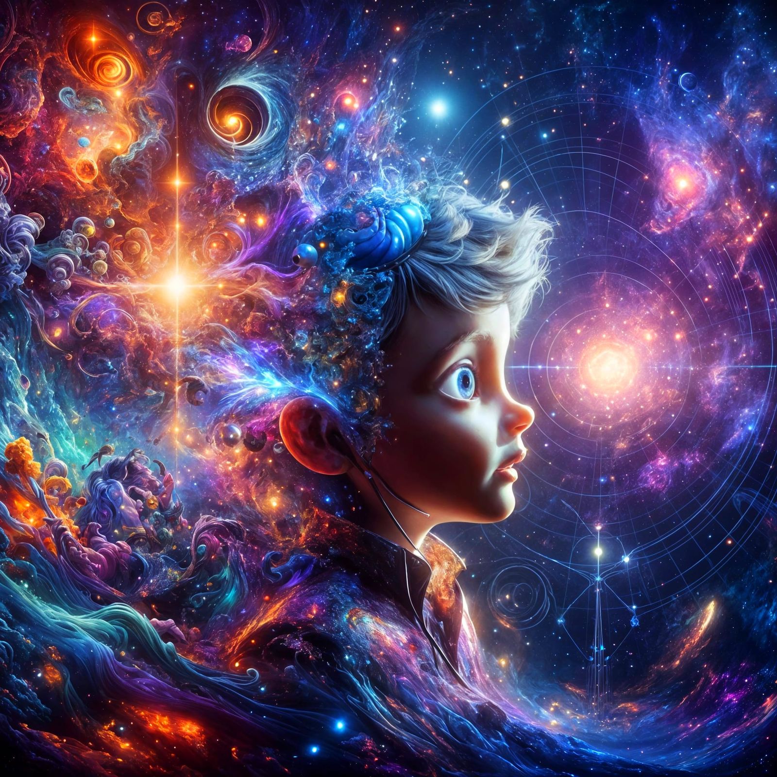 Cosmic Child Receives Universal Knowledge as Rococo Art