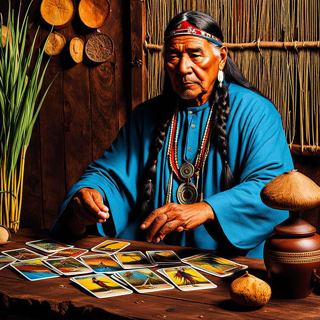 Native American Shaman Reads the Trickster Tarot