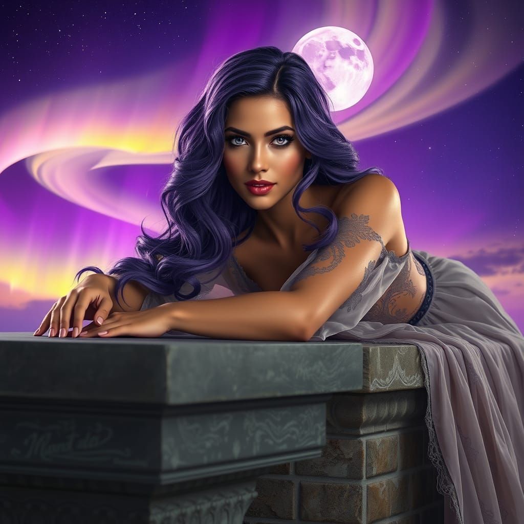 Ethereal Goddess Reclines on Ancient Stone Altar in Ultra-Ph...