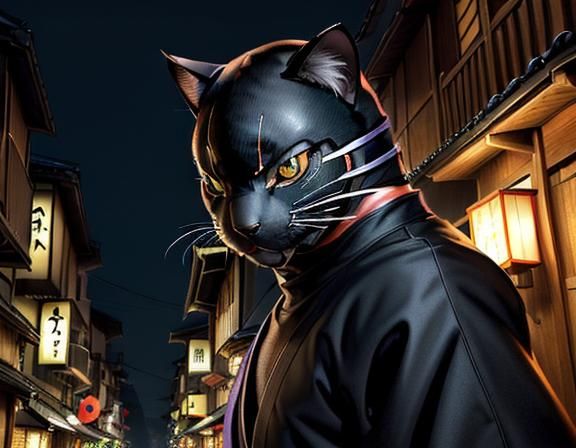 Ninja Cat in Japanese Town, Cel-Shaded Manga Scan