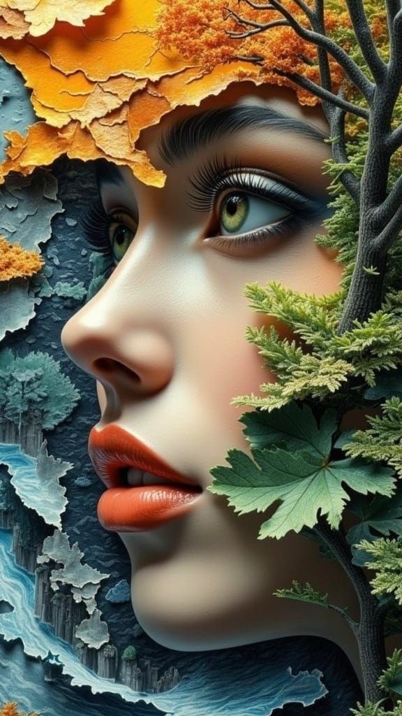 A Woman's Profile in Vibrant, Layered Hand-Drawn Art