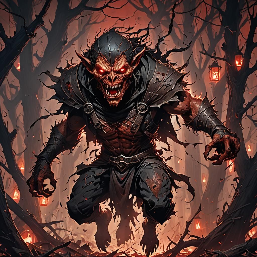 Zombie Hobgoblin with Glowing Eyes in Art Nouveau Style