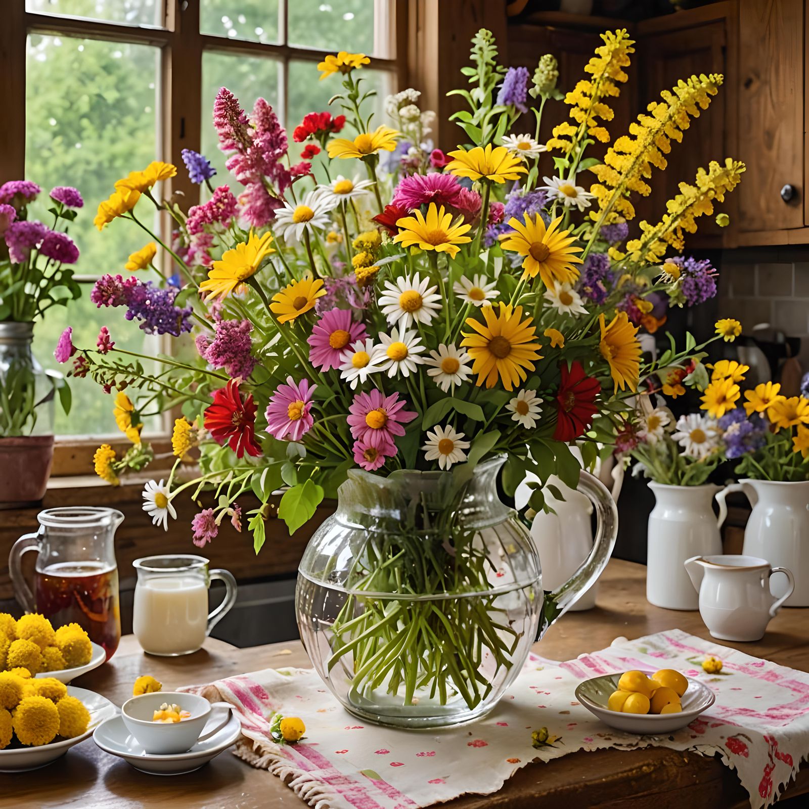 Wildflower Bouquet Still Life in Kitchen, Detailed