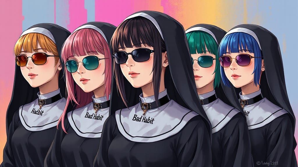 Anime Goth Nuns in Hyperrealistic Style