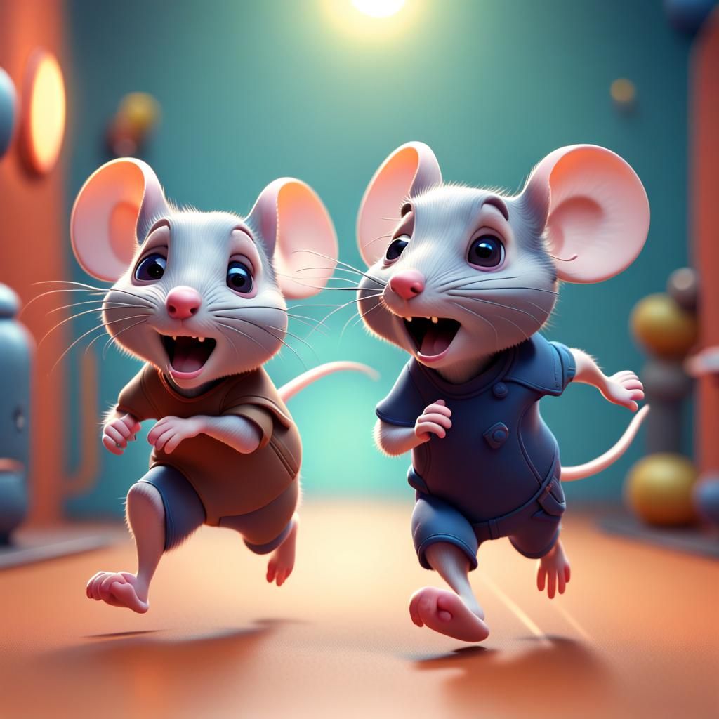 Two Cute Mice Running: 3D Digital Art