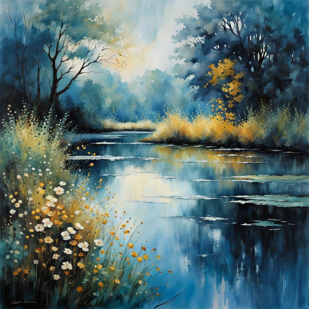 Delicate Reflections on Water in Art Brut Style