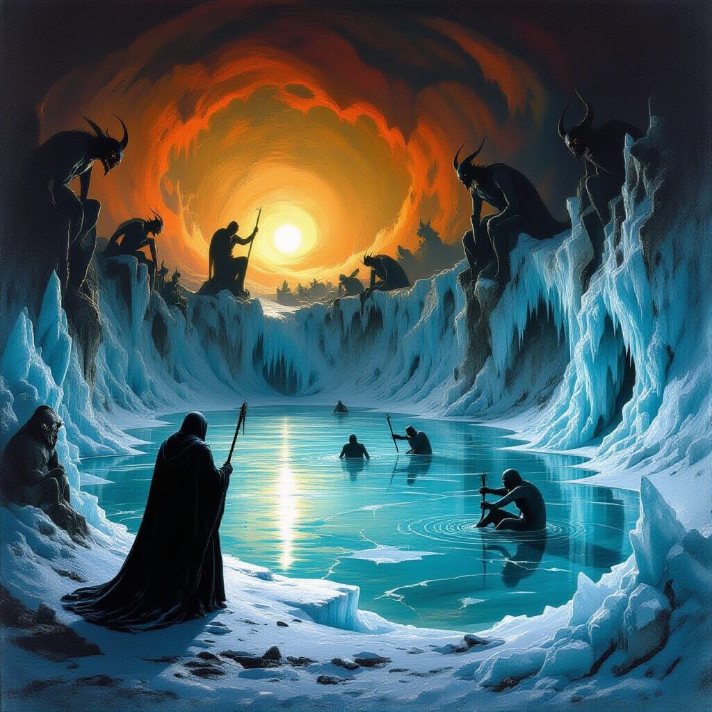 Dante and Virgil in Hell's Ninth Circle as Doré Bosch Painti...