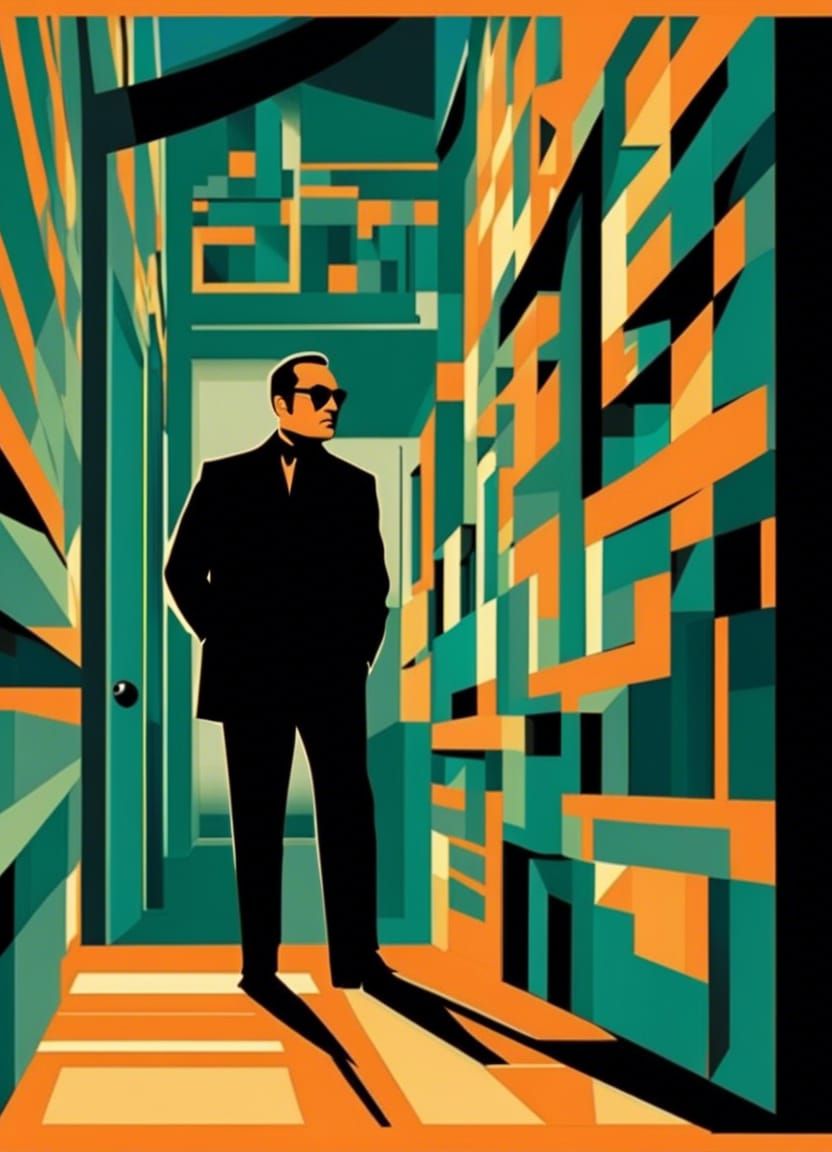 Spy Movie Maze Poster in Graphic Design Style