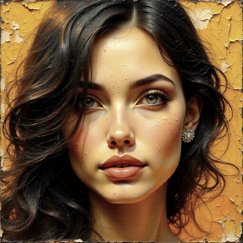 Textured Impasto Portrait with Inky Paint Details