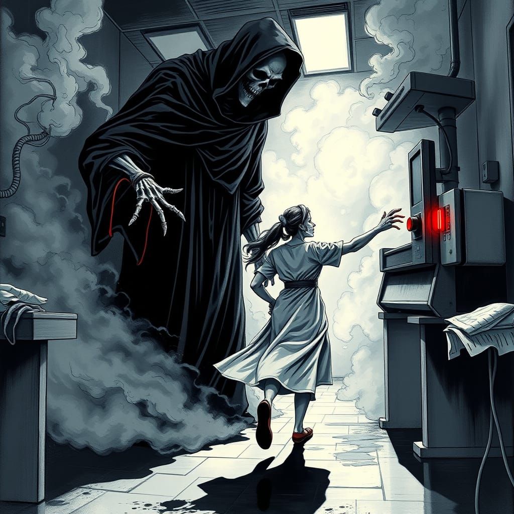 Eerie Hospital Encounter in Dark Gothic Style