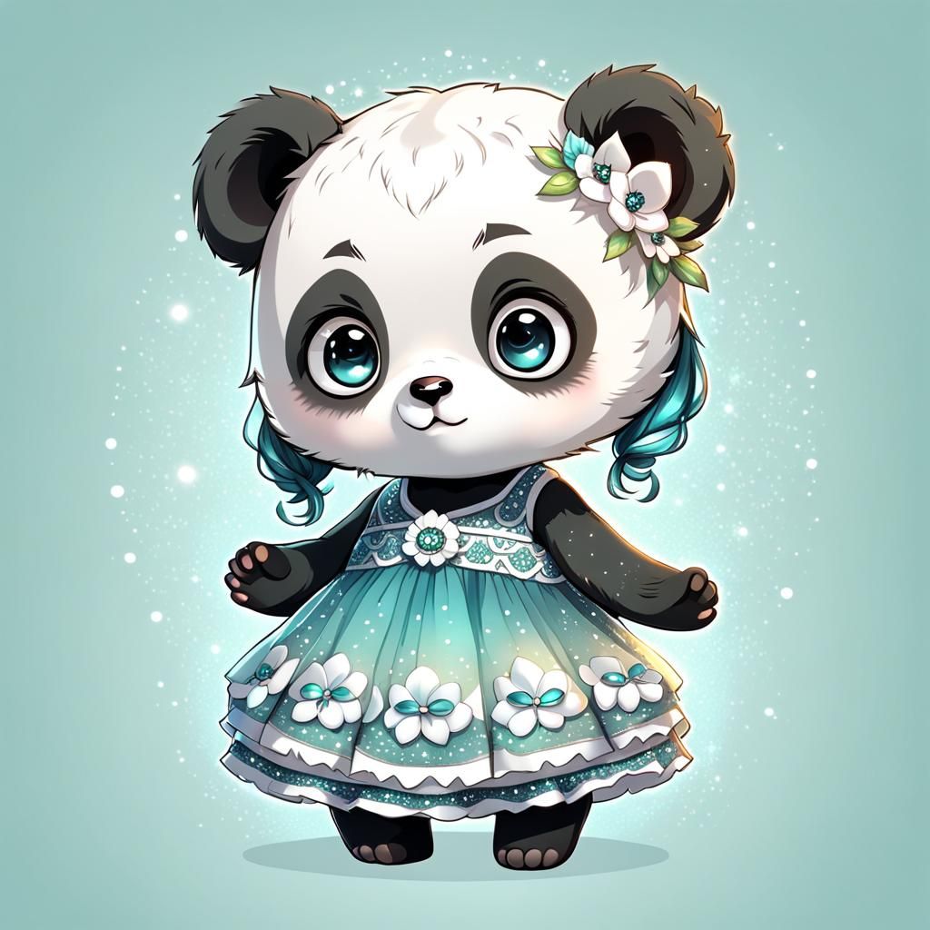 Chibi Baby Panda Portrait in Digital Illustration Style