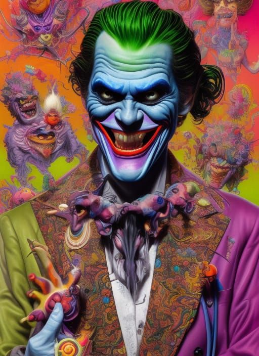 Psychedelic Joker Portrait in Maximalist Style