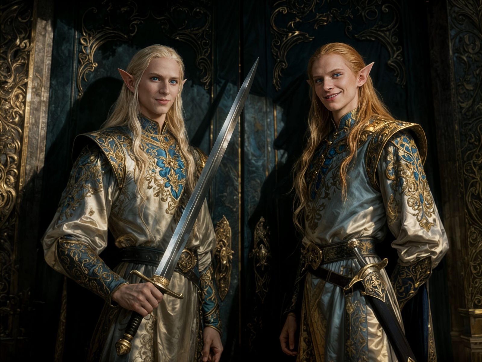 High Elf Emissaries at Palace Doors in Medieval Style