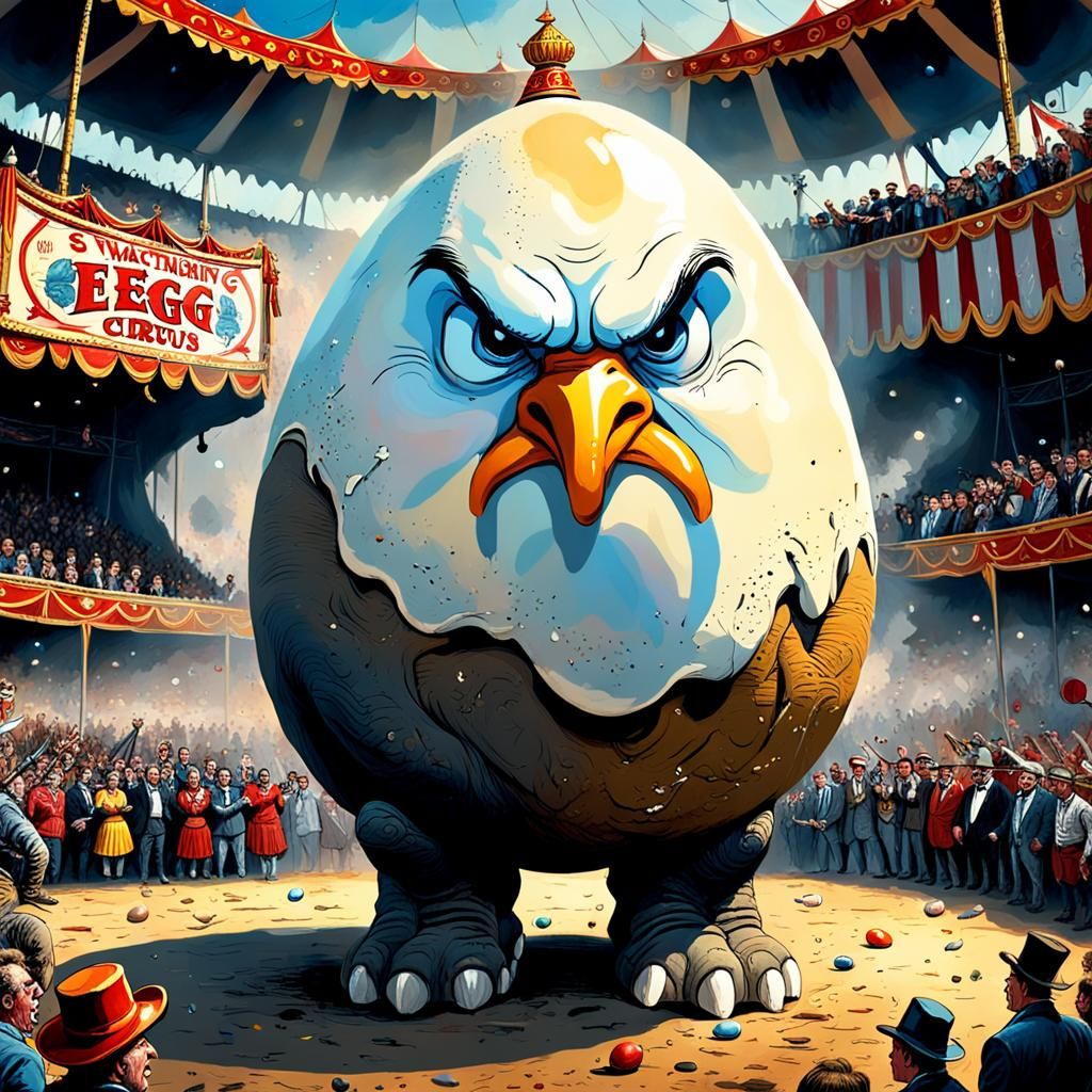Angry Egg Circus Act in Bisley Style