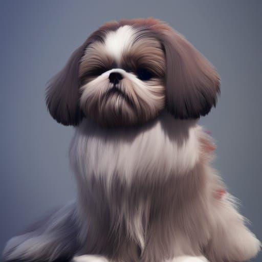 Adorable Fluffy Shih Tzu in Detailed Digital Painting