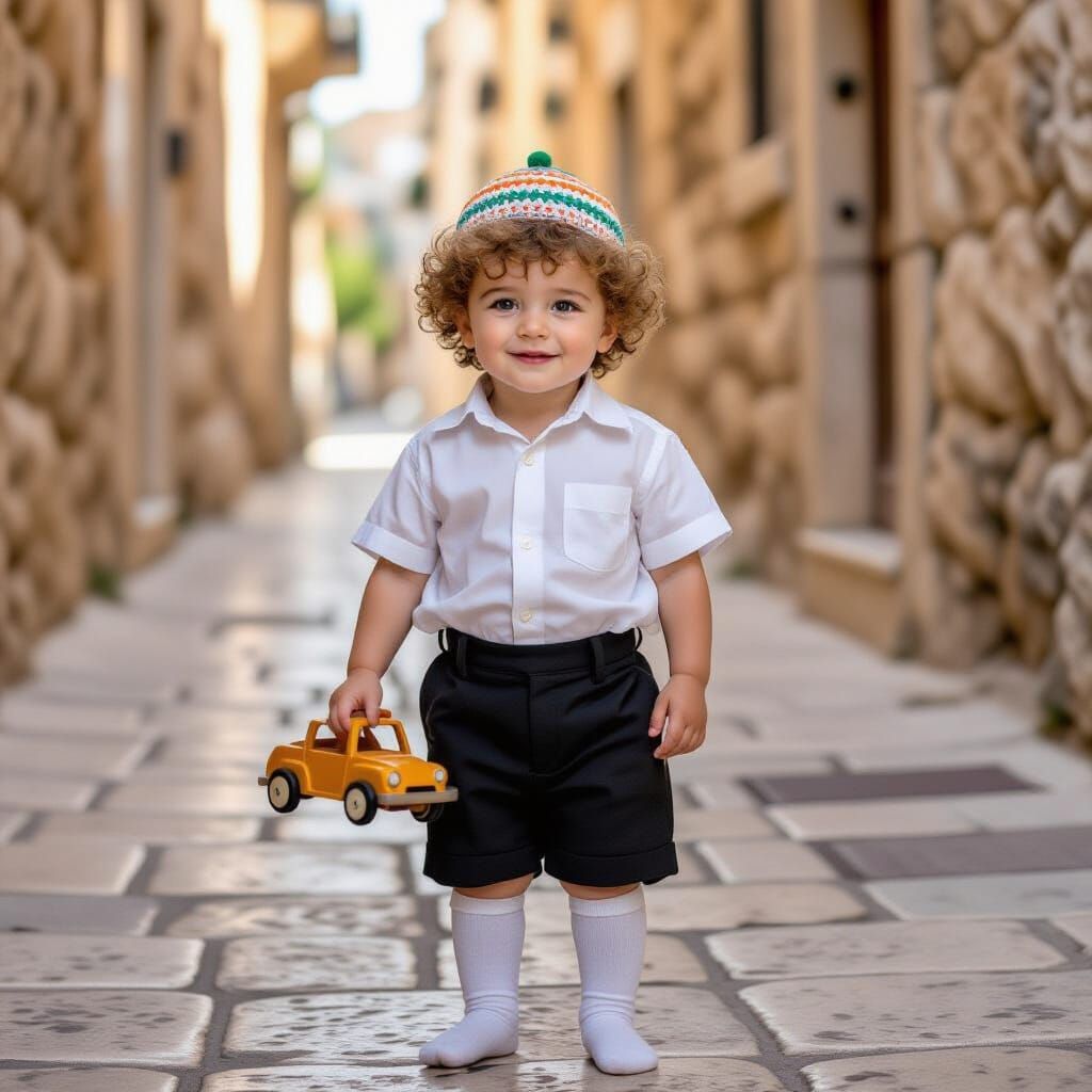 Ginger-Haired Boy on Jerusalem Stone in Cinematic Style