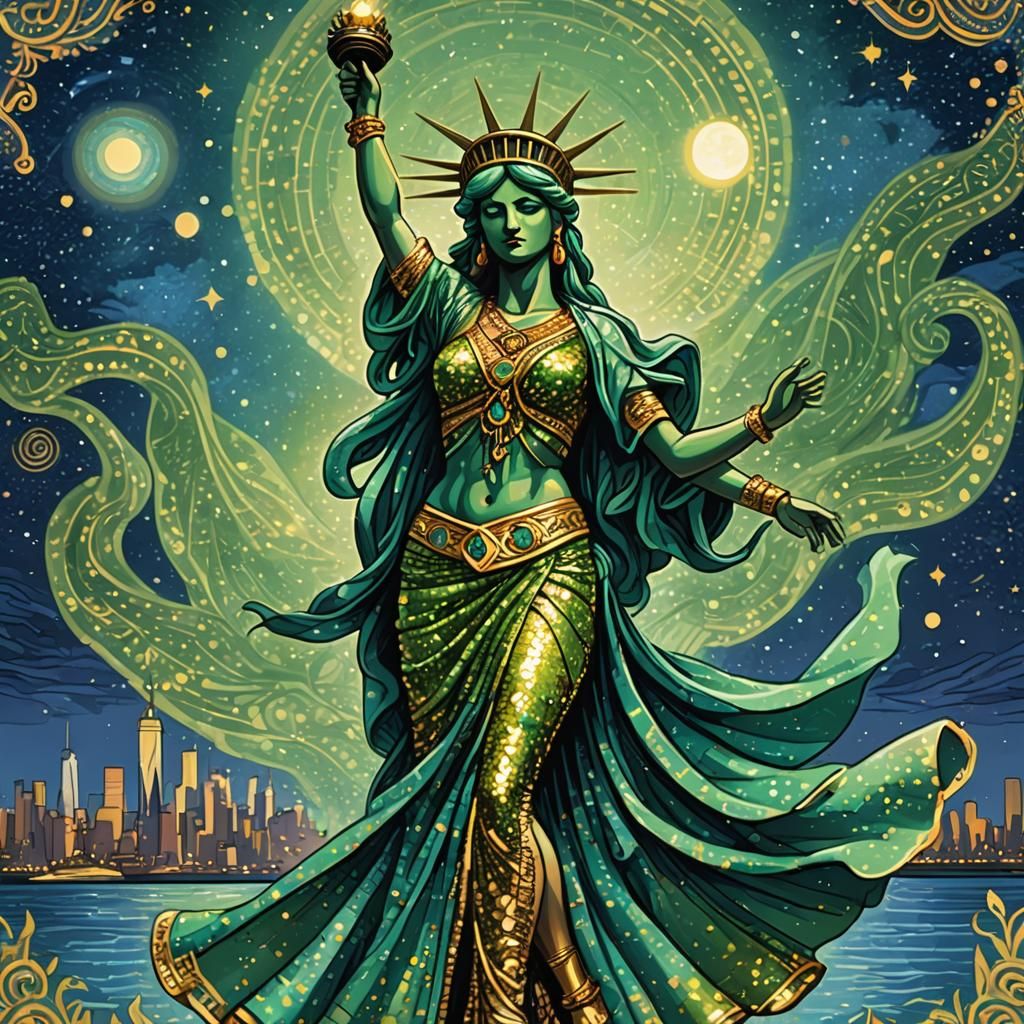 Statue of Liberty Belly Dance in Pop Art Style