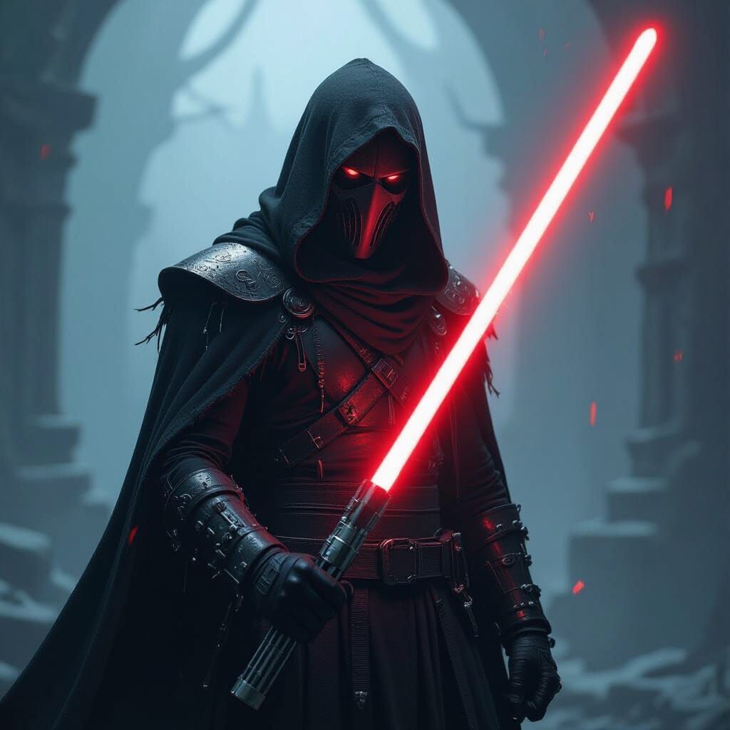 Cyberpunk Vocalist Wields Lightsaber in Mystical Realm