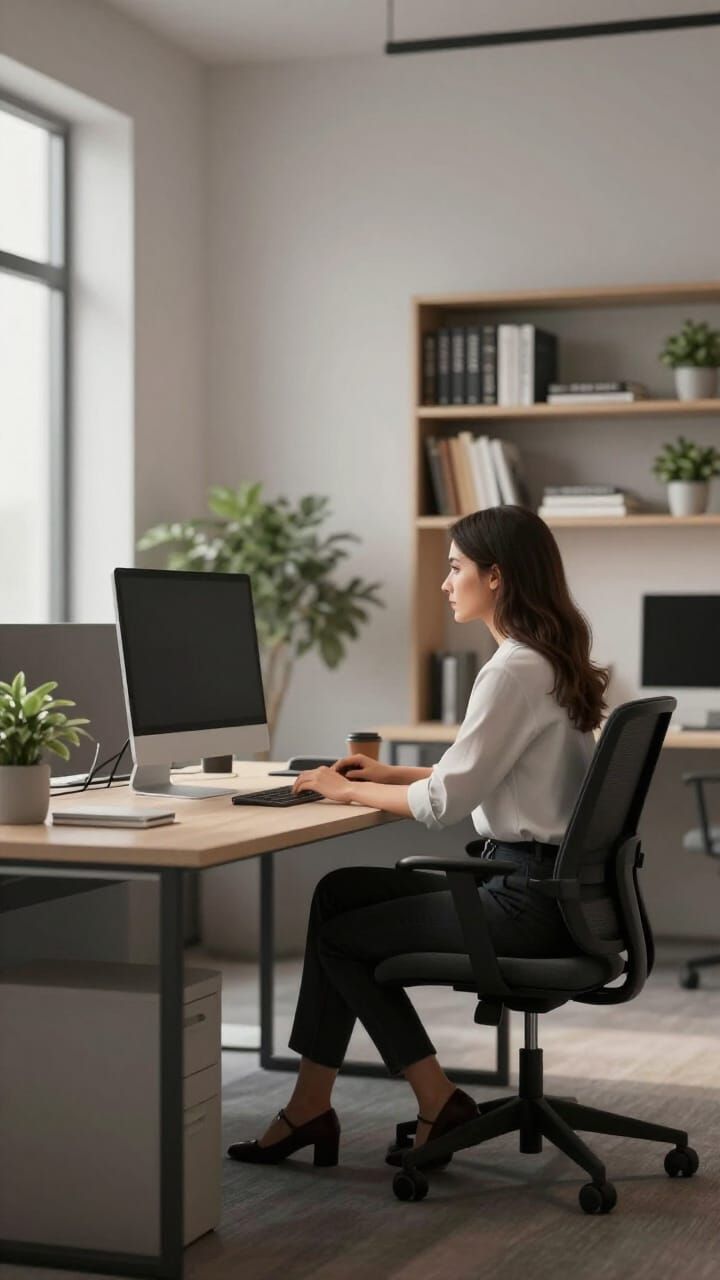 Woman Working at Desk in Modern Office
