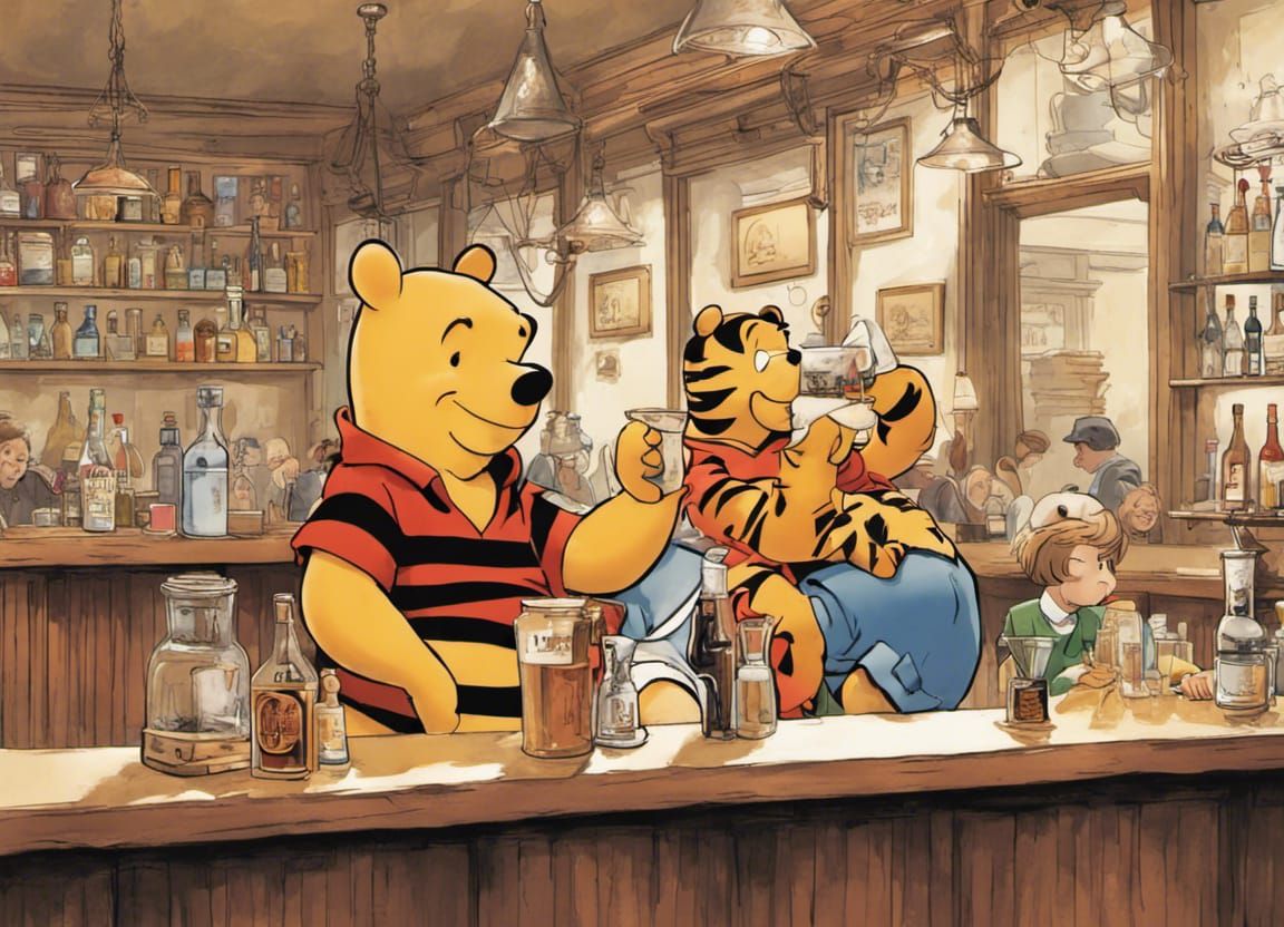 Winnie the Pooh and Tigger at the Bar