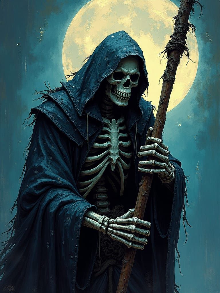 Undead Orc Skeleton with Necromancer Staff in Pointillism