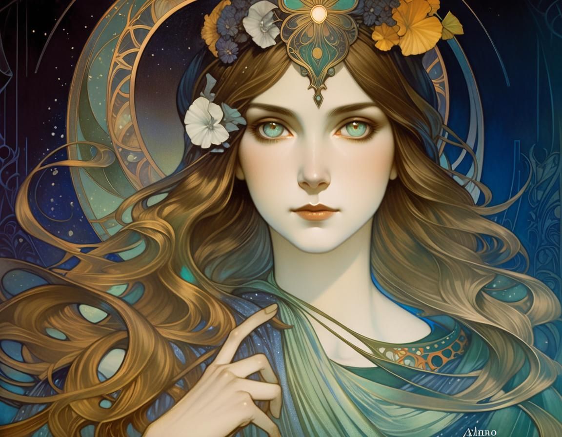 Urania Portrait in Art Nouveau Neo-Gothic Style