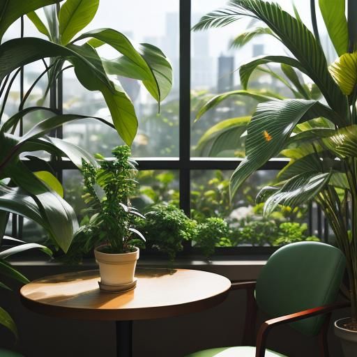 Plum Lounge with Lush Plants in Natural Light