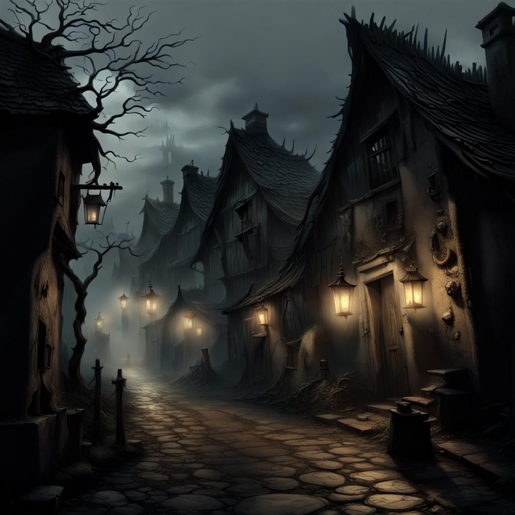 spooky and eerie village inhabited by grotesque