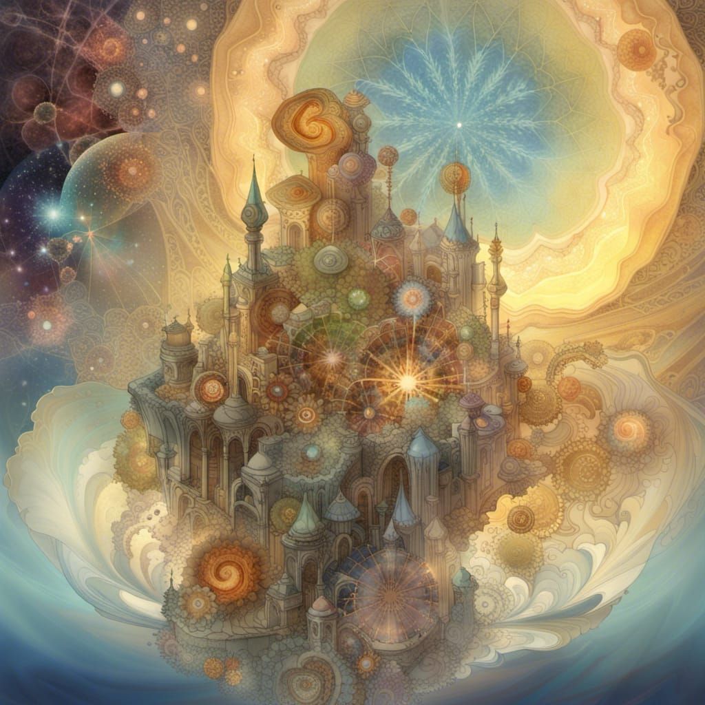 Agate Pixies Gather Near Fractal Building