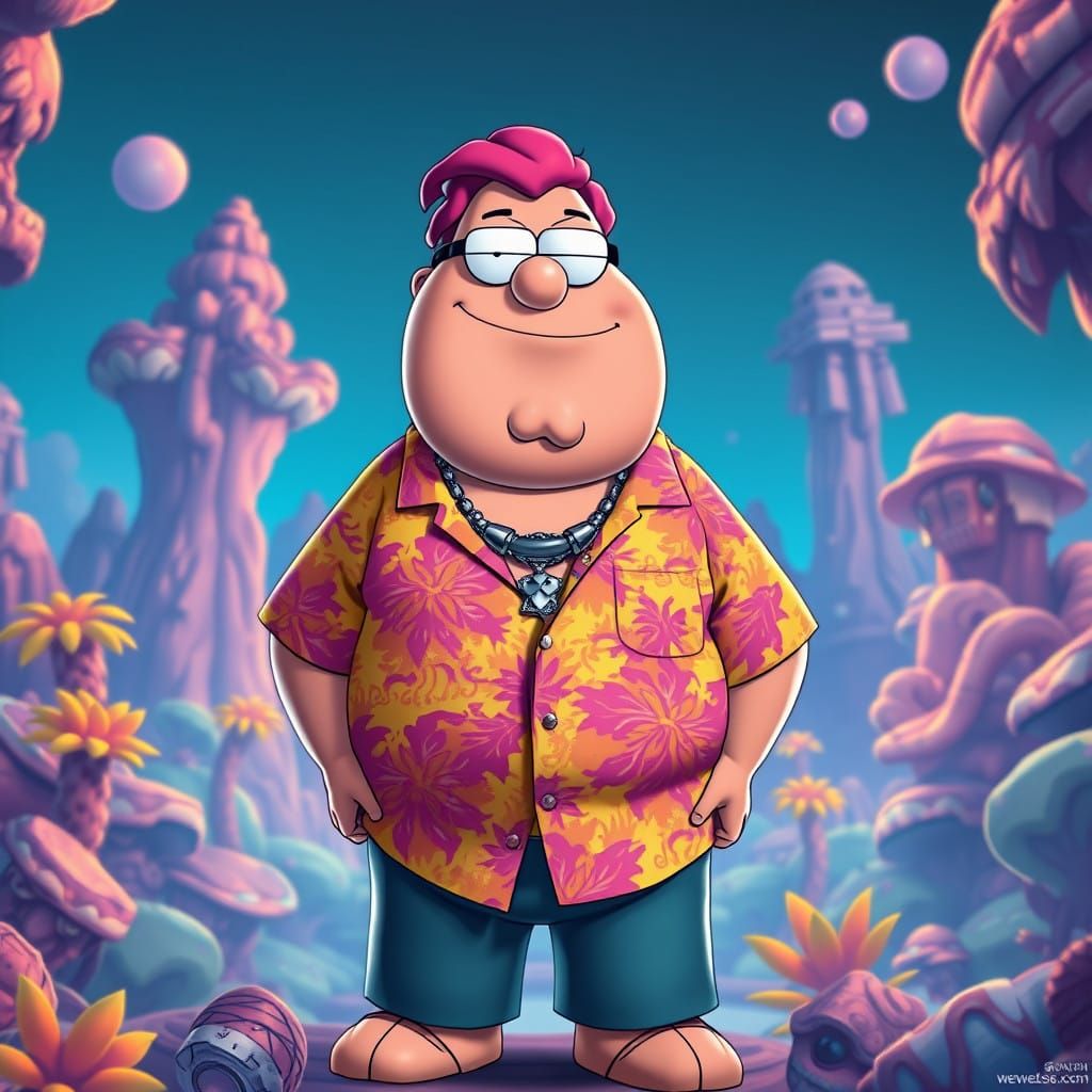 Vibrant Peter Griffin in Psychedelic Dreamscape