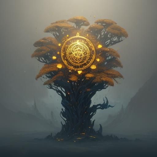 Mystical Golden Flower with Ancient Runes