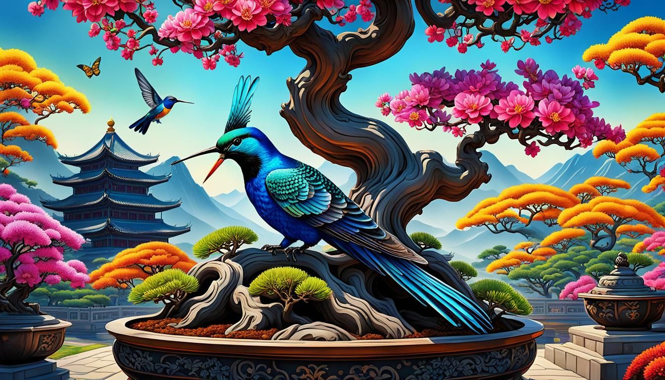 Qing Dynasty Prince and Bonsai in Oriental Style