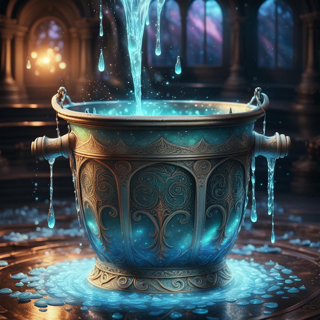 Glowing Bucket Overflowing with Tears: Digital Matte Paintin...