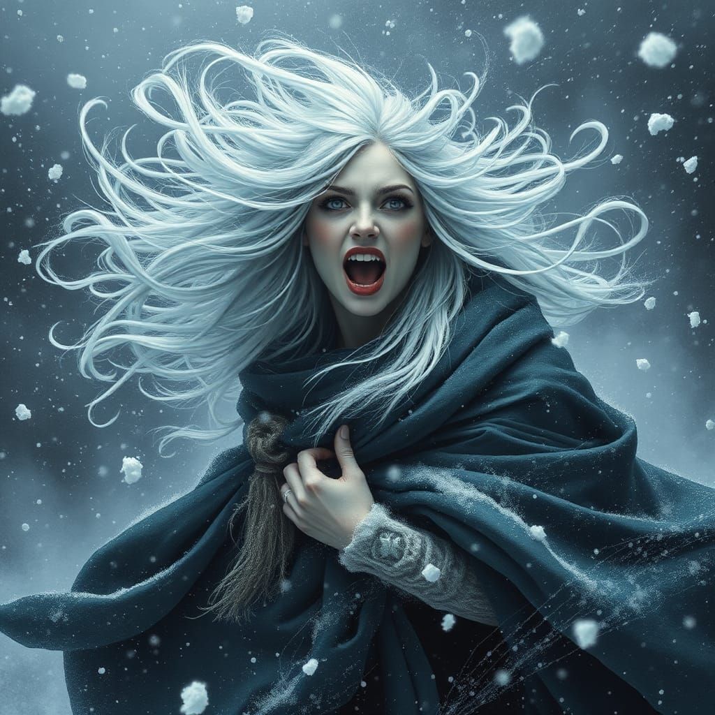 Snowstorm Fury: A Dark Surrealist Portrait
