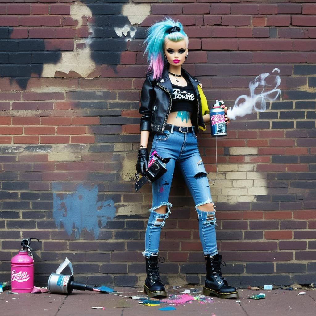 Punk Barbie Doll with Spray Paint Can