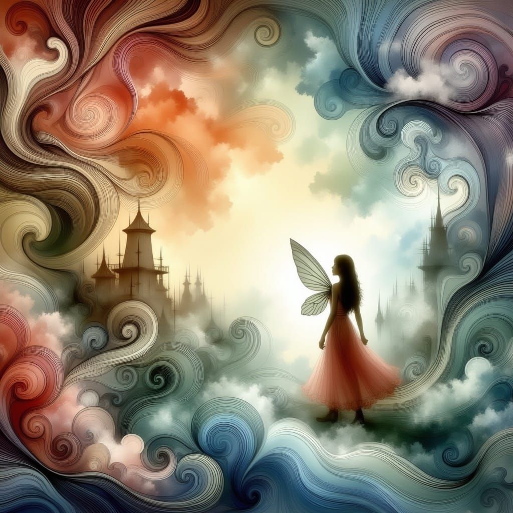 Peter Pan and Tinkerbell Dreamscape in Washed Out Colors