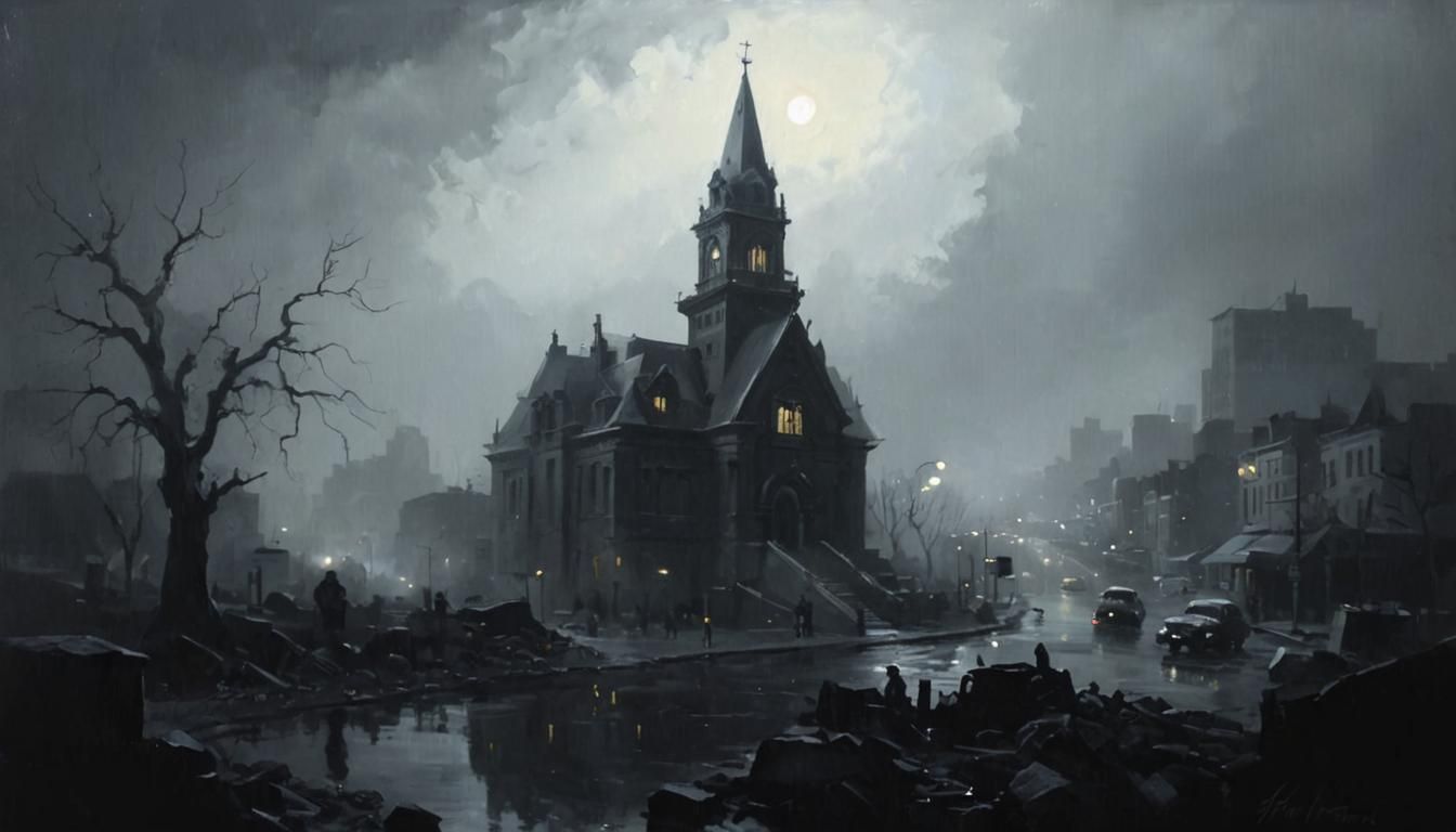 Noir Night Scene Painting of the 1950s