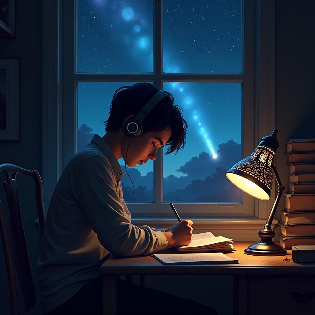Lofi Boy Studying Under Comet Light
