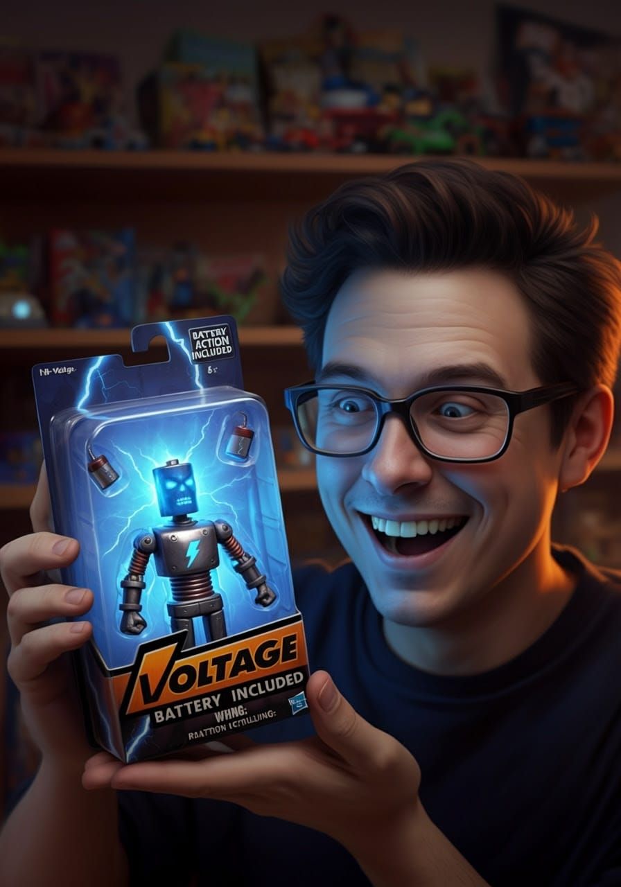 Electric Nerd with Voltage Action Figure in a Whimsical Scen...