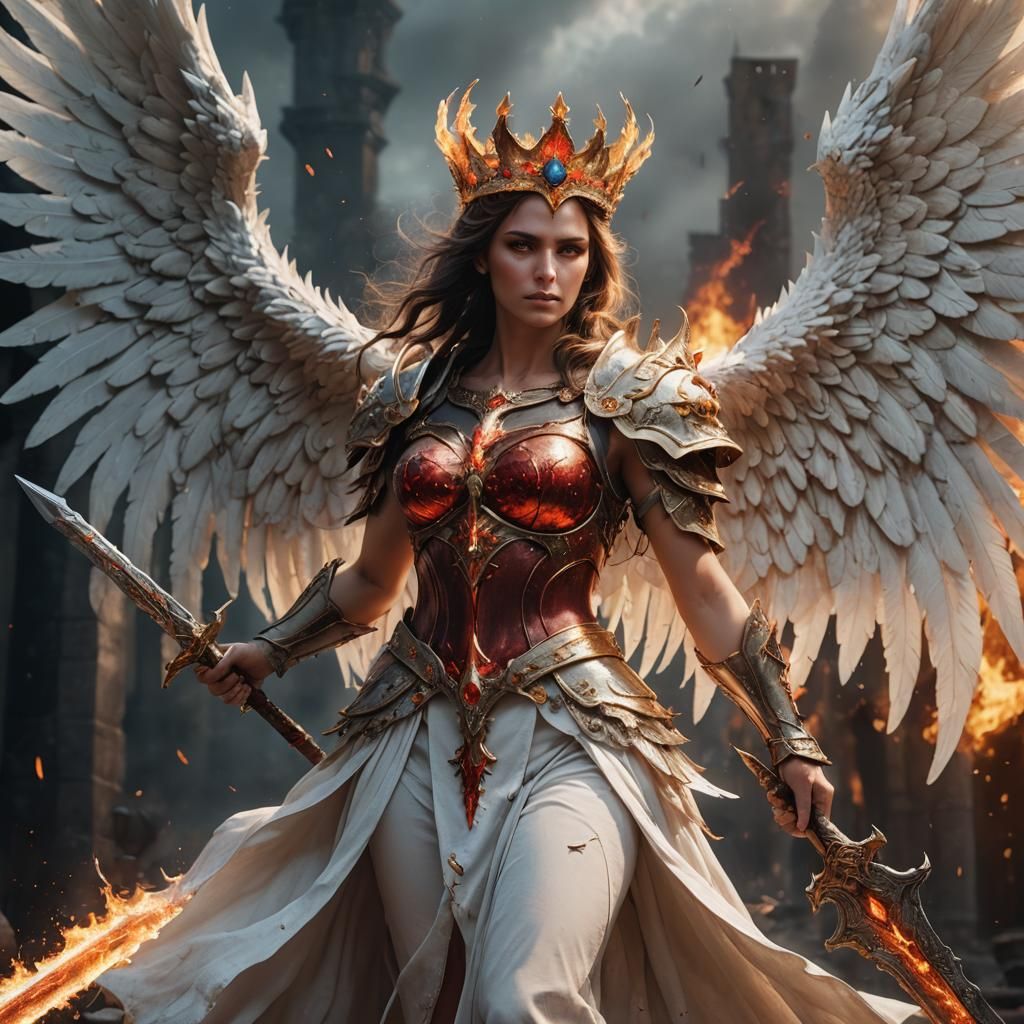 Female Demon with Angel Wings and Fiery Crown