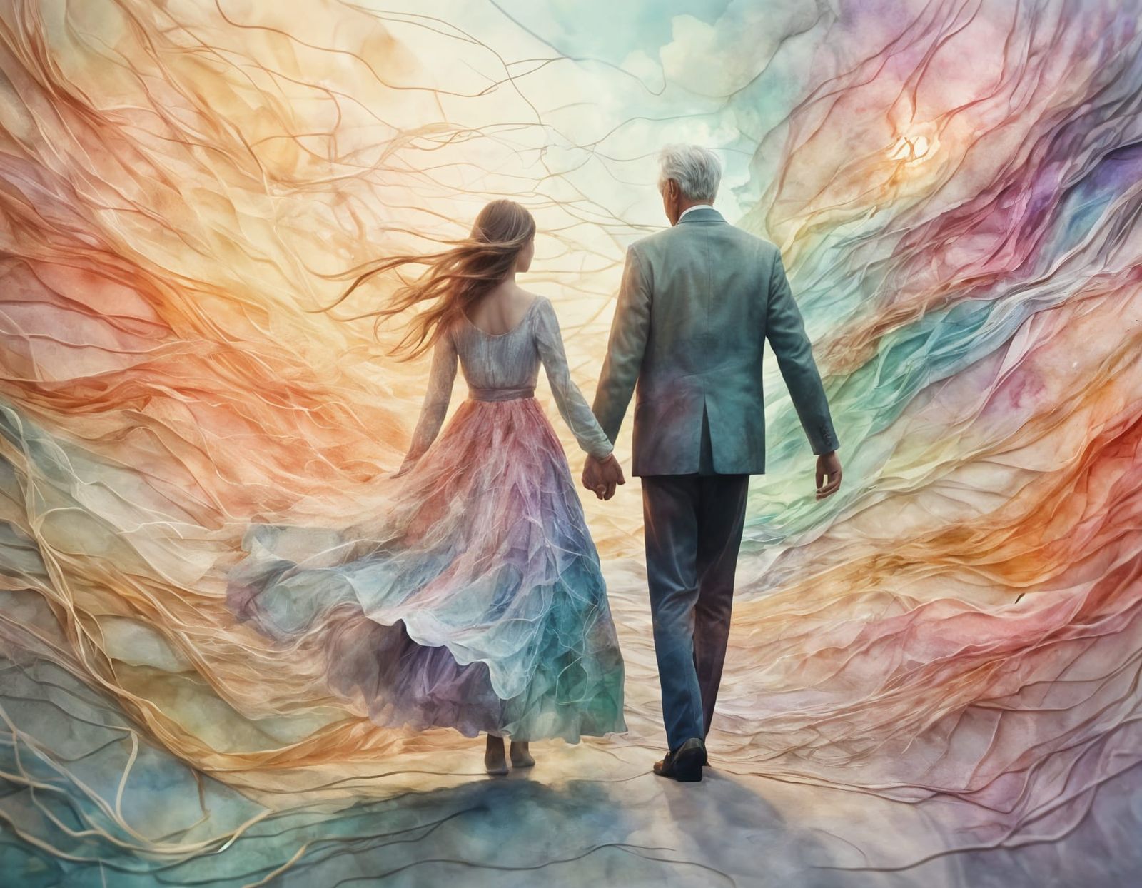 Touching Patchwork Father and Daughter Scene