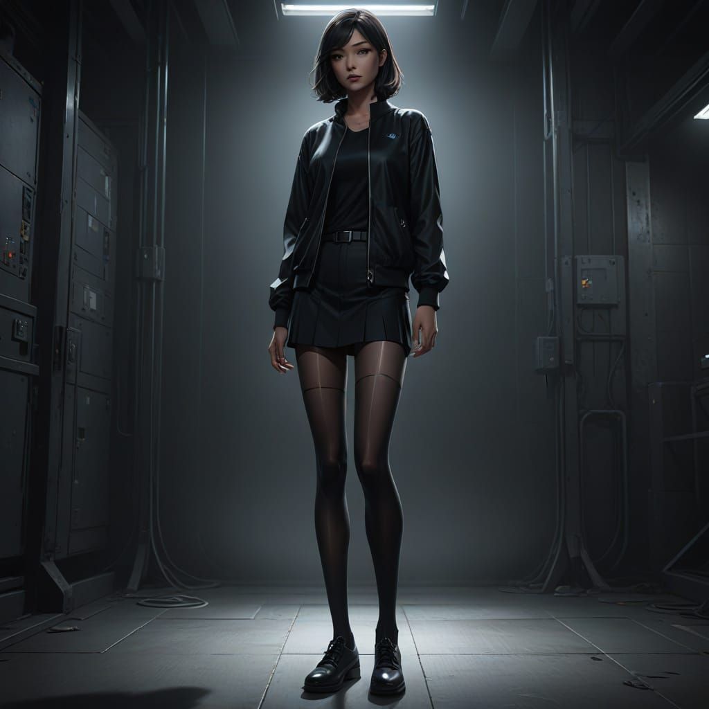 Woman in Dark Room with Dramatic Lighting