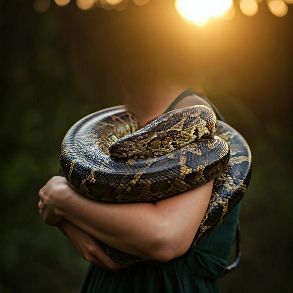 Woman and Serpent in Golden Light