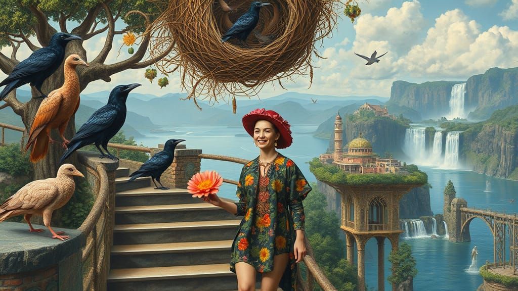 Psychedelic Floating City with Sacred Geometry Art