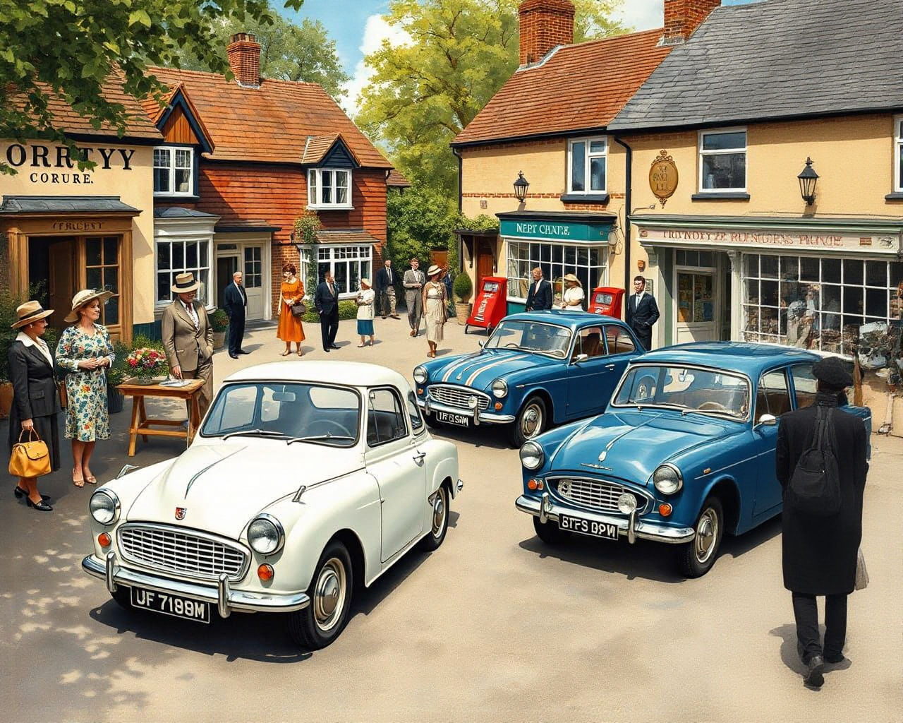1960s British Village Car Park Scene
