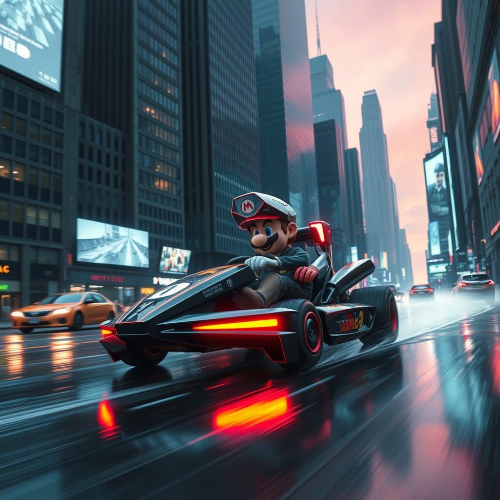 Mario Kart Racin' through Cyberpunk NYC