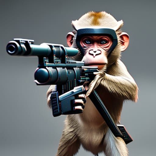 Cyborg Monkey with Machine Gun in Sci-Fi Style