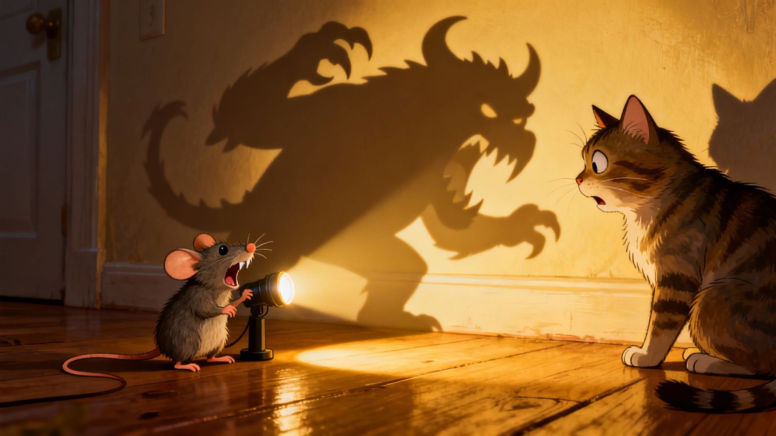 Mouse's Shadow Trick Scares Cat