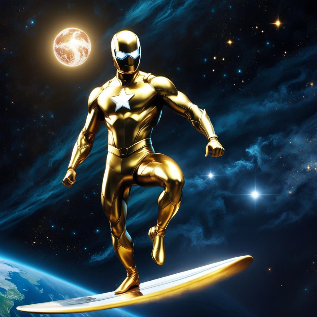 Superhero Surfer Rides Burning Board in Space